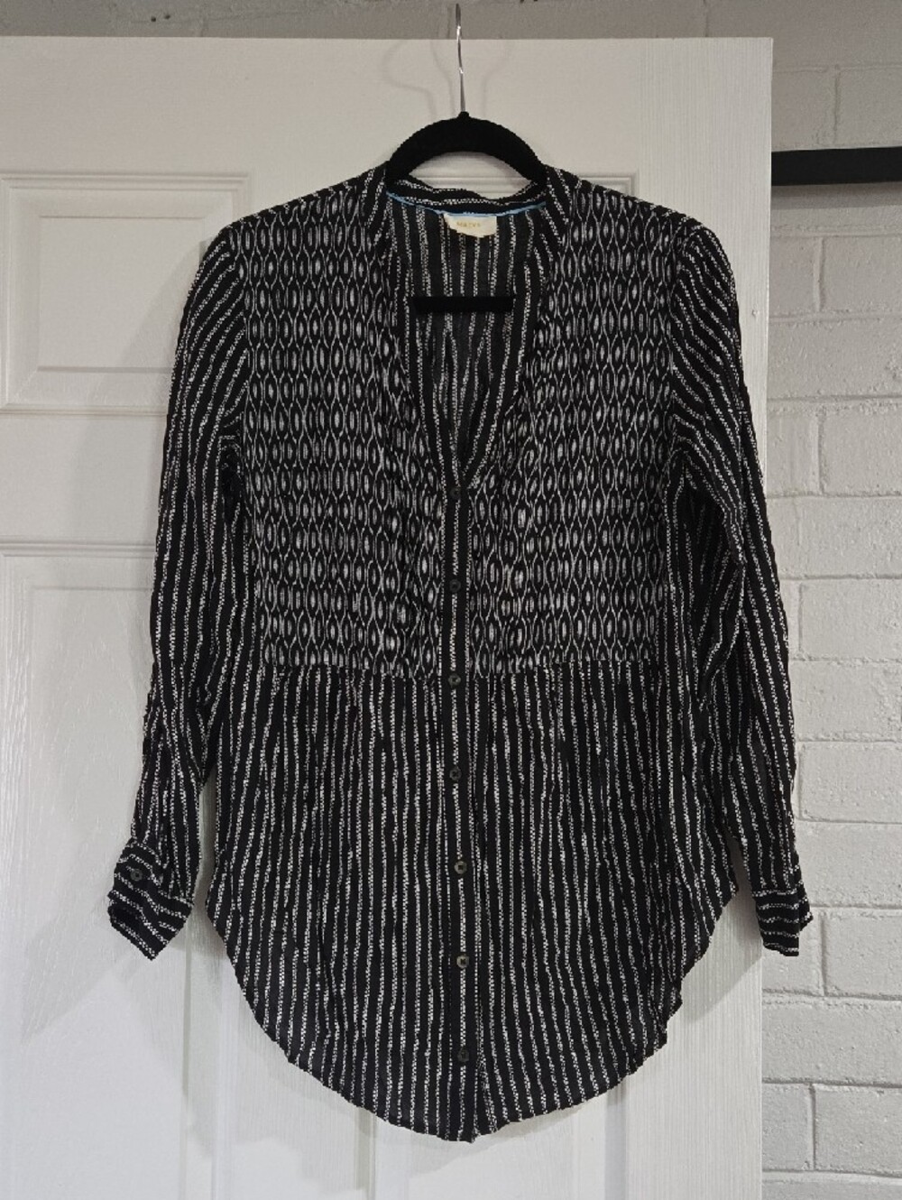 Anthropologie Calia Black & White Striped Geo-Print Tunic Size 10 - Picture 2 of 6